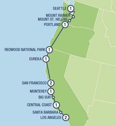 Map showing the Tour regions